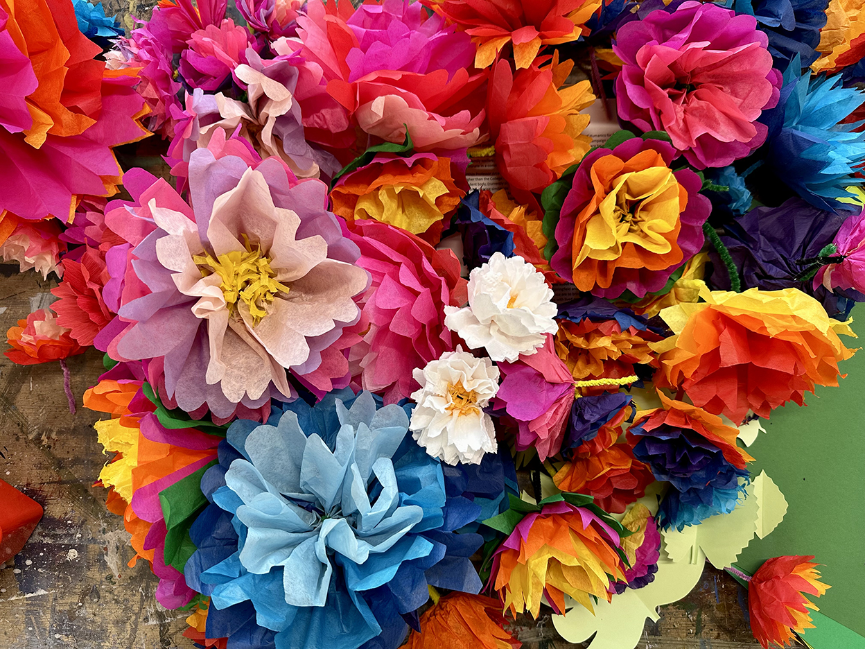 paper sculpture of colorful flowers