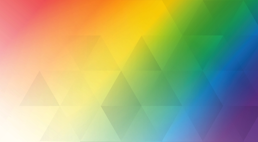 a rainbow colored background with a pattern of equilateral triangles