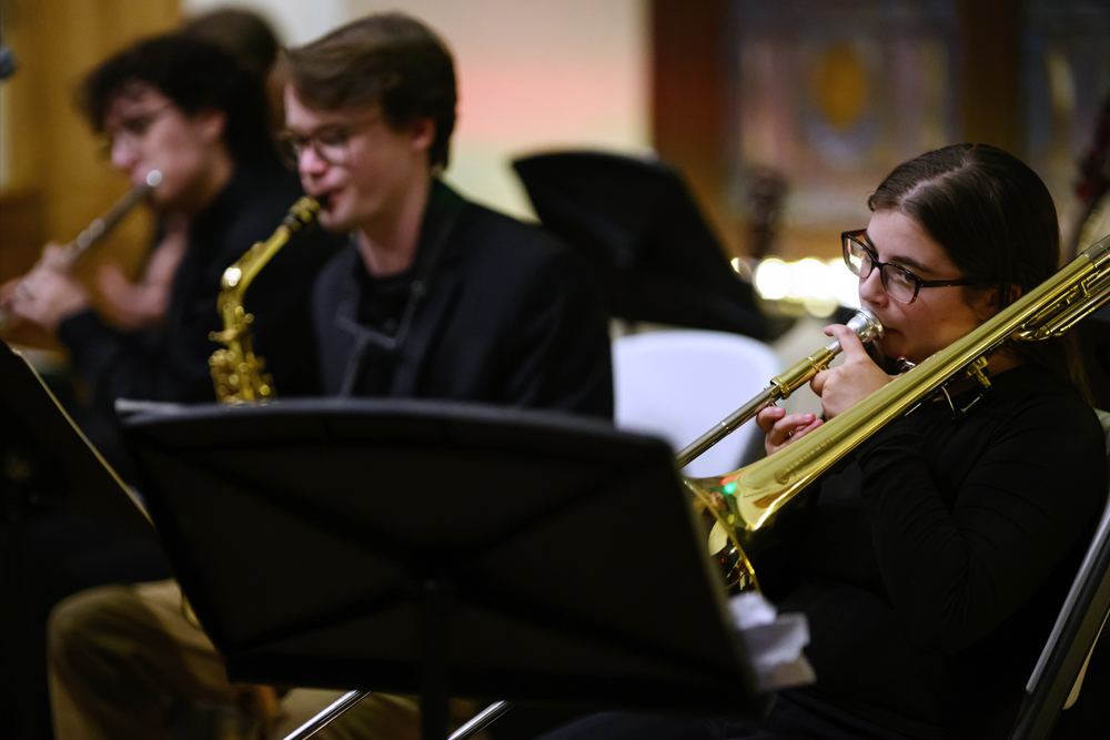 members of the Springfield College Band performing during a concert